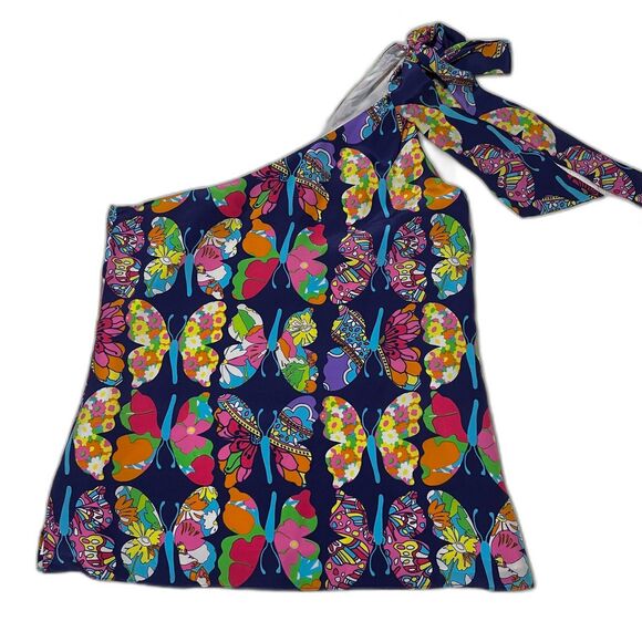 Lilly Pulitzer silk one-shoulder butterfly tank top size 2 whimsical summer - Picture 1 of 8